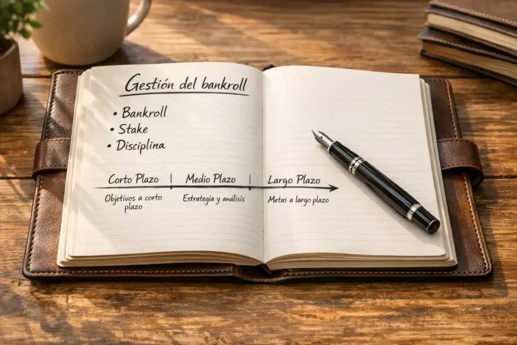 Cuaderno con planificación de estrategia de apuestas y anotaciones